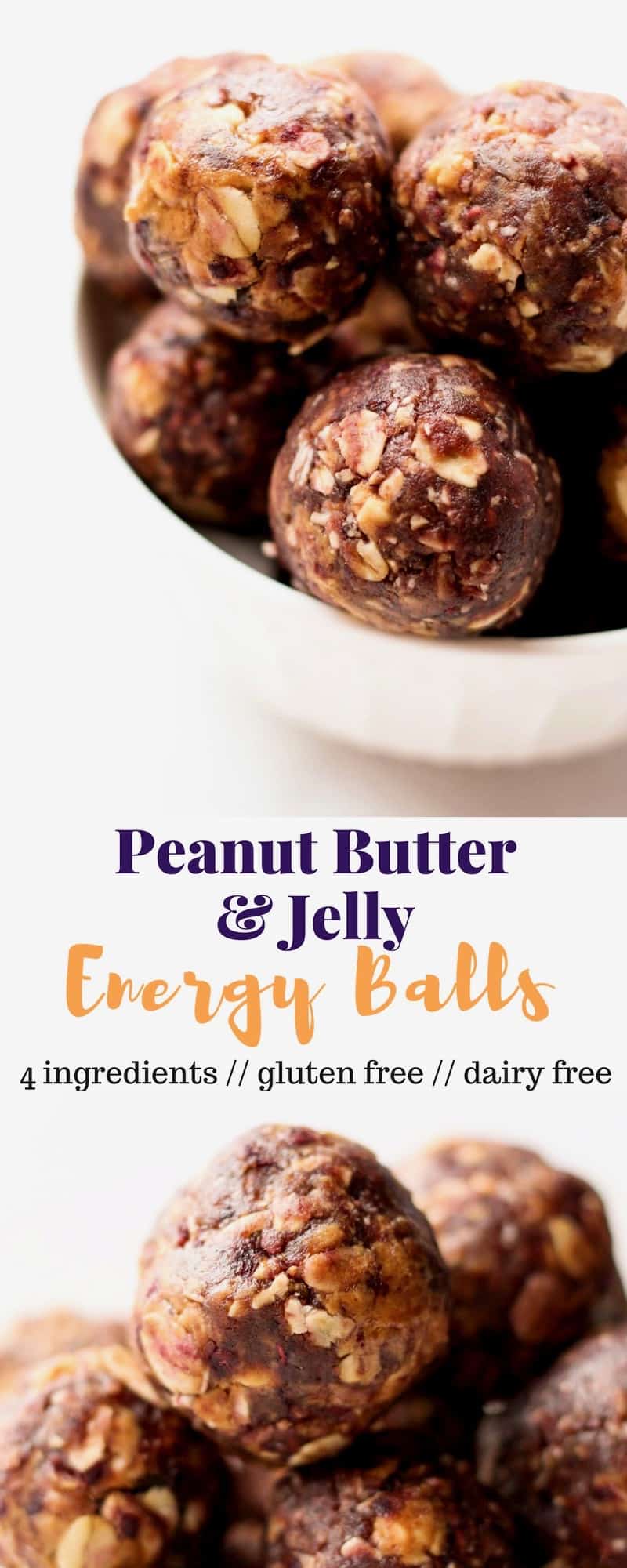 Vegan & gluten free 4 ingredient Peanut Butter & Jelly Energy Balls take your favorite childhood combo & turns it into a healthy & easy on-the-go snack! - Eat the Gains