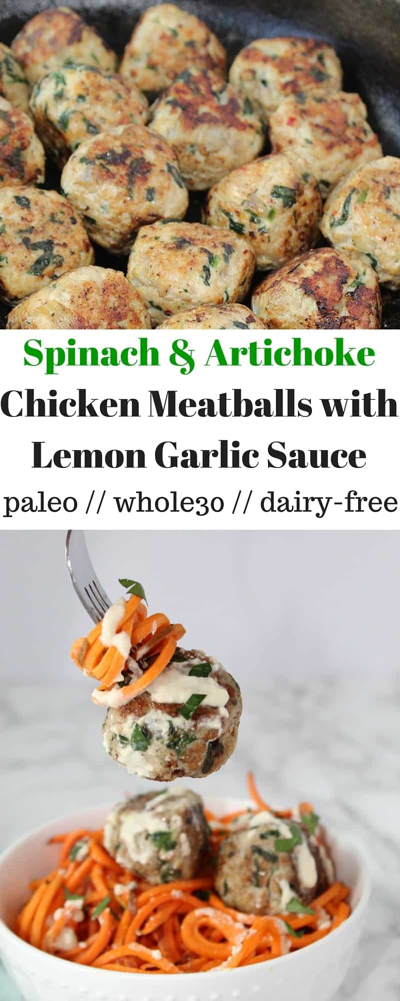 Spinach & Artichoke Chicken Meatballs with Lemon Garlic Sauce-1