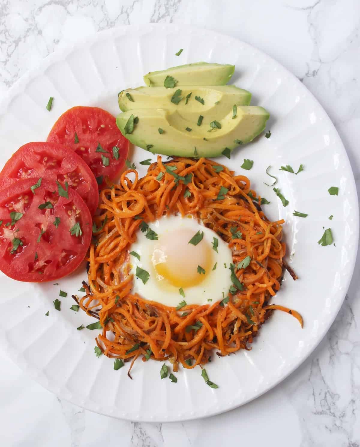 Spiralized Sweet Potato Egg in a Hole