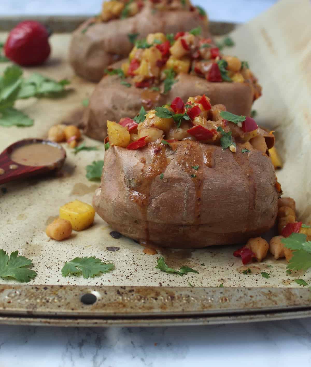 Chickpea & Pineapple Stuffed Sweet Potatoes