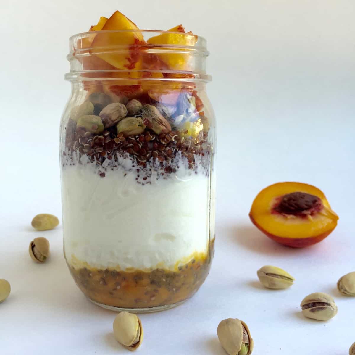 Quinoa Pistachio Peach Yogurt Parfait