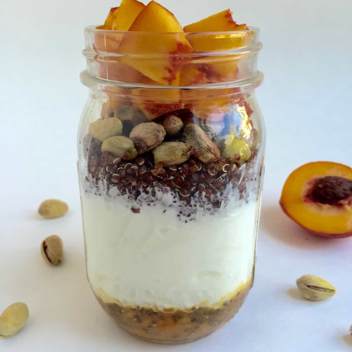 Quinoa Pistachio Peach Yogurt Parfait