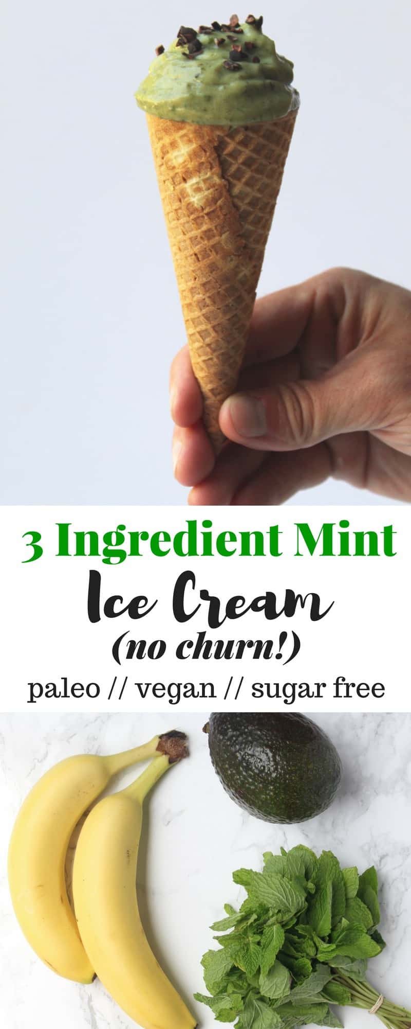 Just 3 healthy ingredients make up this Mint Ice Cream that is doesn't require an ice cream maker and can be made in under 5 minutes! Vegan, paleo, and gluten free - Eat the Gains