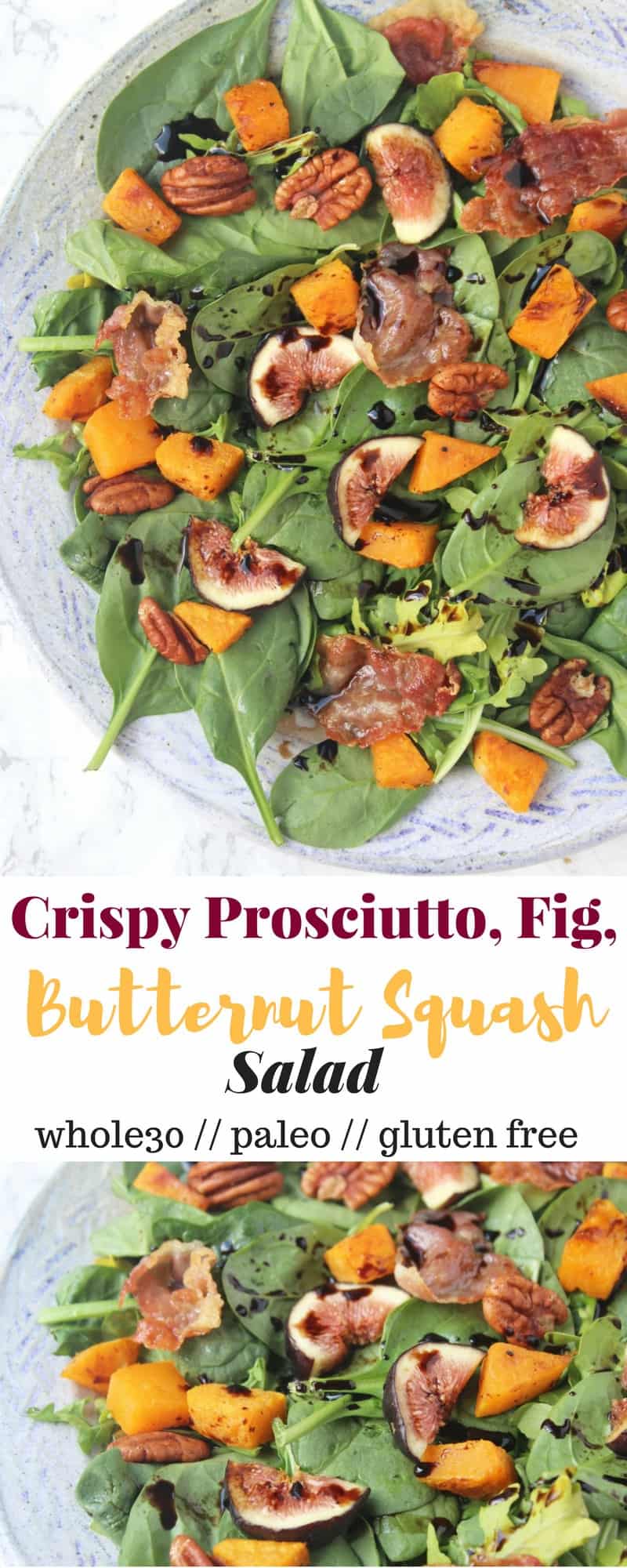 This Crispy Prosciutto & Butternut Squash Salad is an easy, flavorful, and light salad, perfect for transitioning from summer to fall. Paleo and Whole30 - Eat the Gains