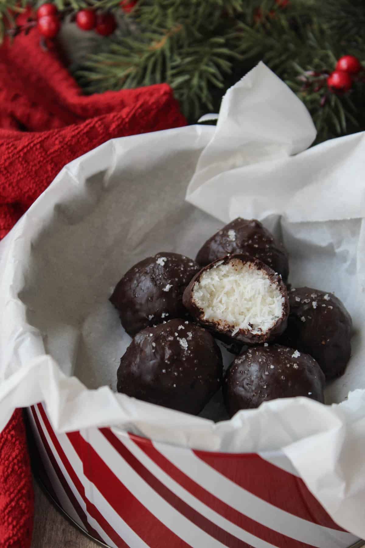 Chocolate Covered Peppermint Macaroons made from only 4 healthy ingredients that taste like a homemade peppermint patty. Vegan, paleo, gluten and dairy free!