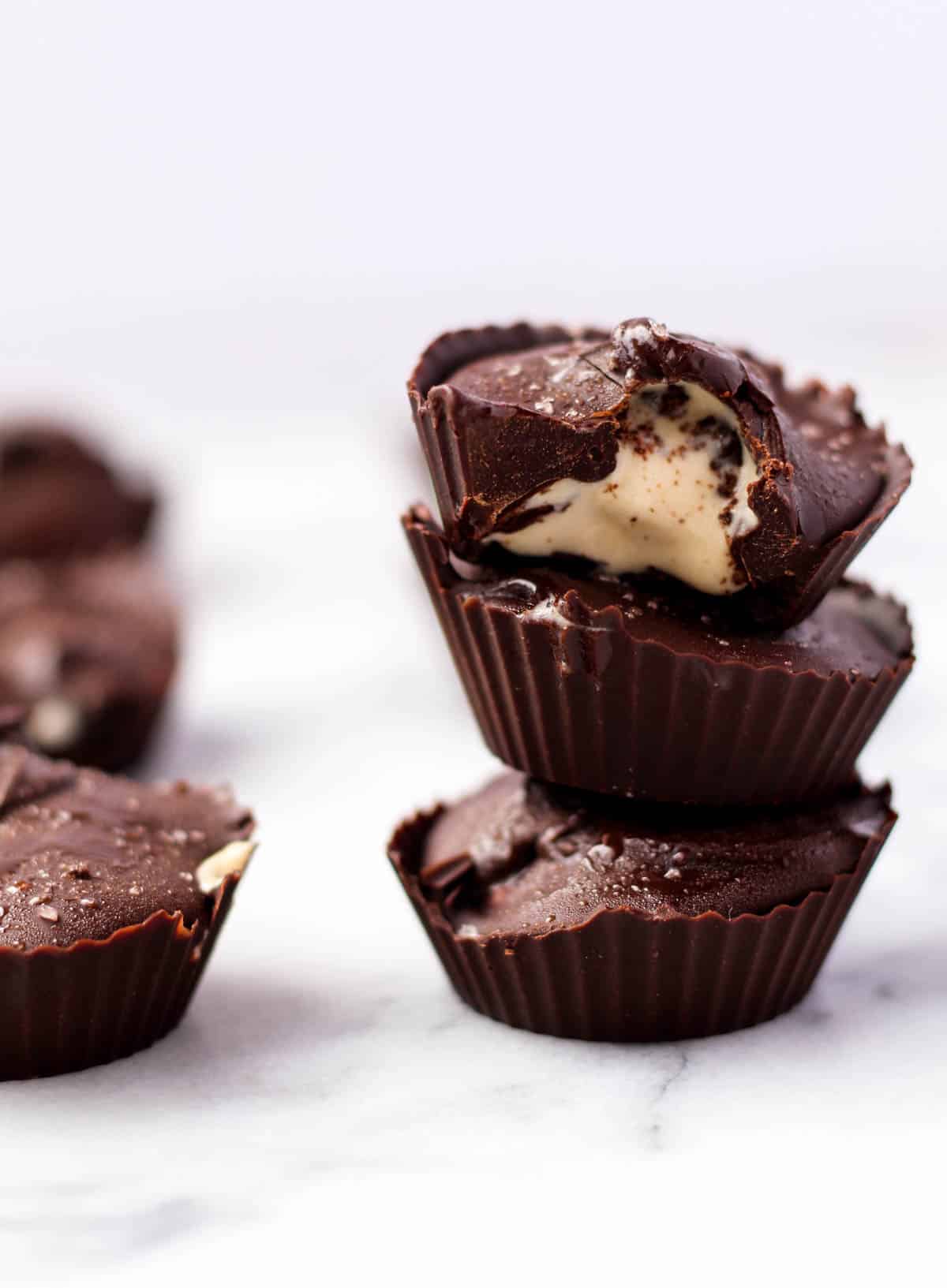 These two ingredient Vegan Salted Caramel Ice Cream Cups make an easy, dairy free, and gluten free frozen dessert perfect for entertaining or a sweet treat - Eat the Gains