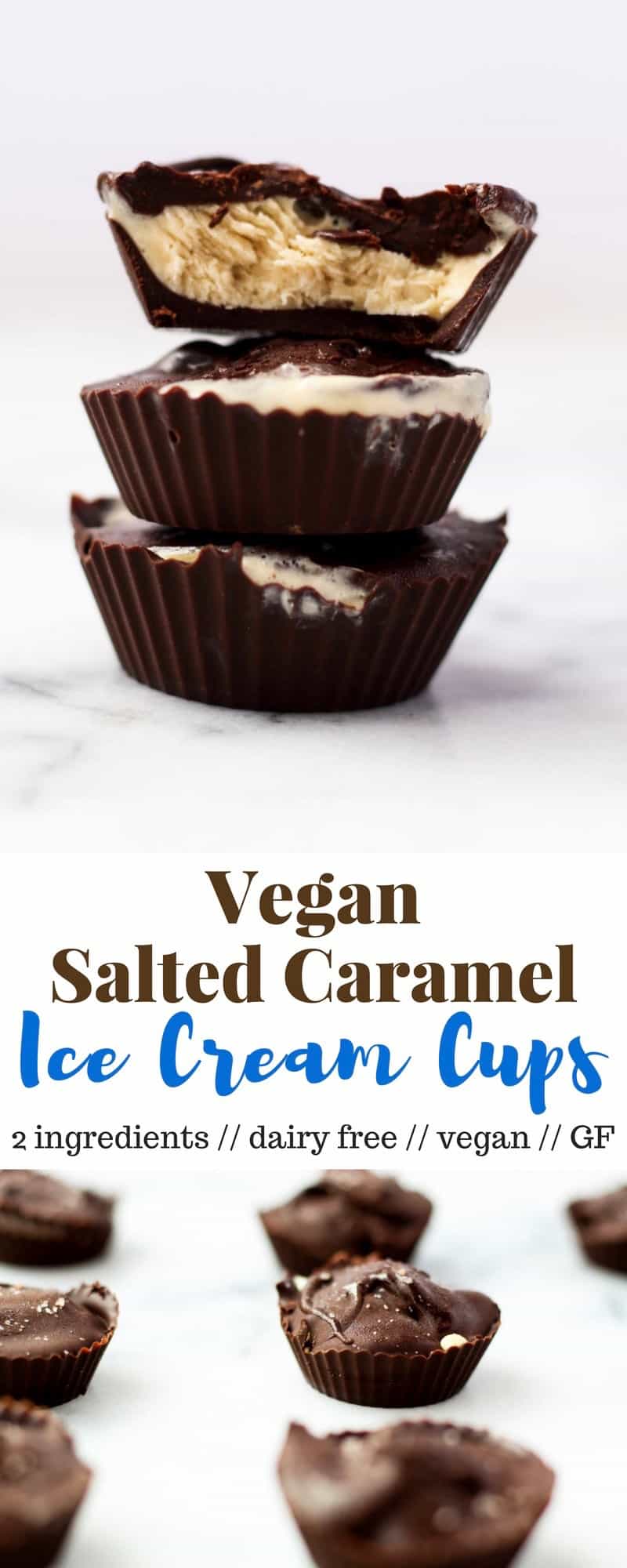 These two ingredient Vegan Salted Caramel Ice Cream Cups make an easy, dairy free, and gluten free frozen dessert perfect for entertaining or a sweet treat - Eat the Gains