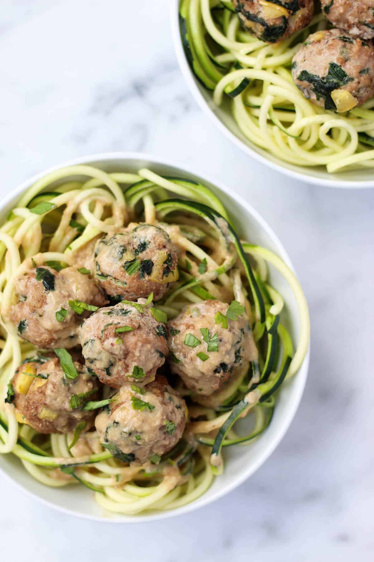 Protein, veggies, and fruit packed, these Turkey, Kale, & Apple Meatballs come together in less than 30 minutes and are paleo, gluten free, and Whole30 compliant! - Eat the Gains