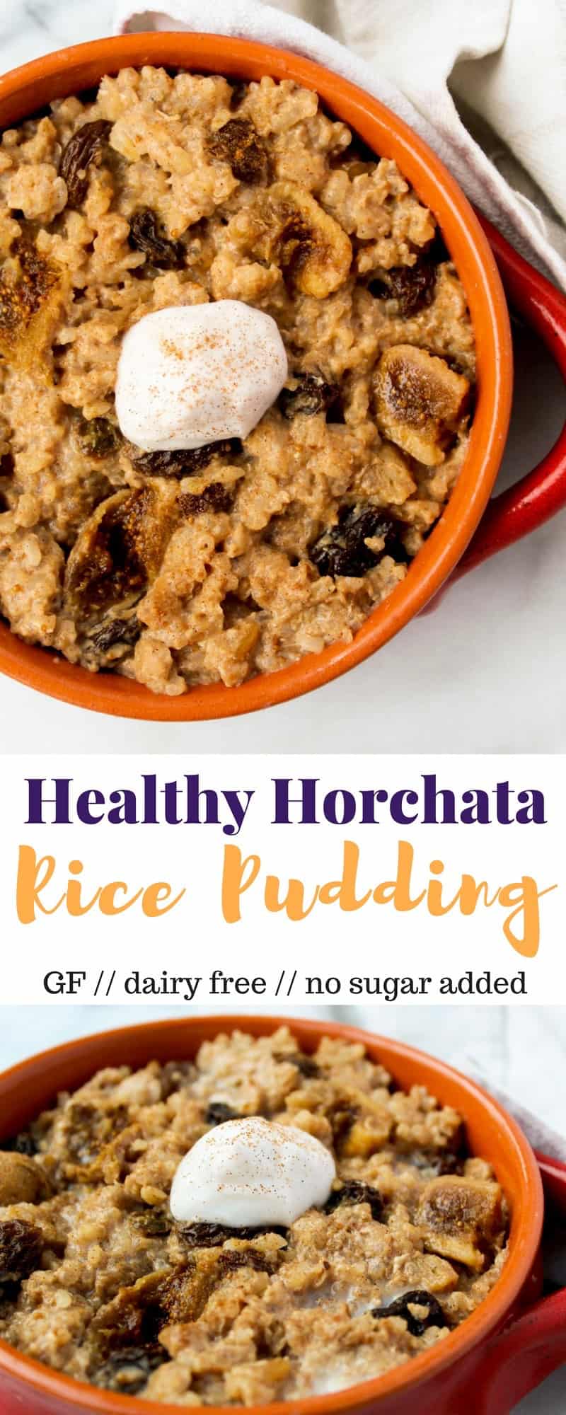 This flavored packed Healthy Horchata Rice Pudding has no sugar added and is sweetened just from dried fruit. It's also dairy free and gluten free! - Eat the Gains