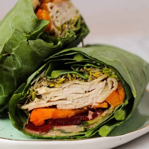 Use collard greens as a low carb and nutrient packed wrap! These Turkey Collard Wraps are customizable to your liking and paleo and Whole30 approved! - Eat the Gains