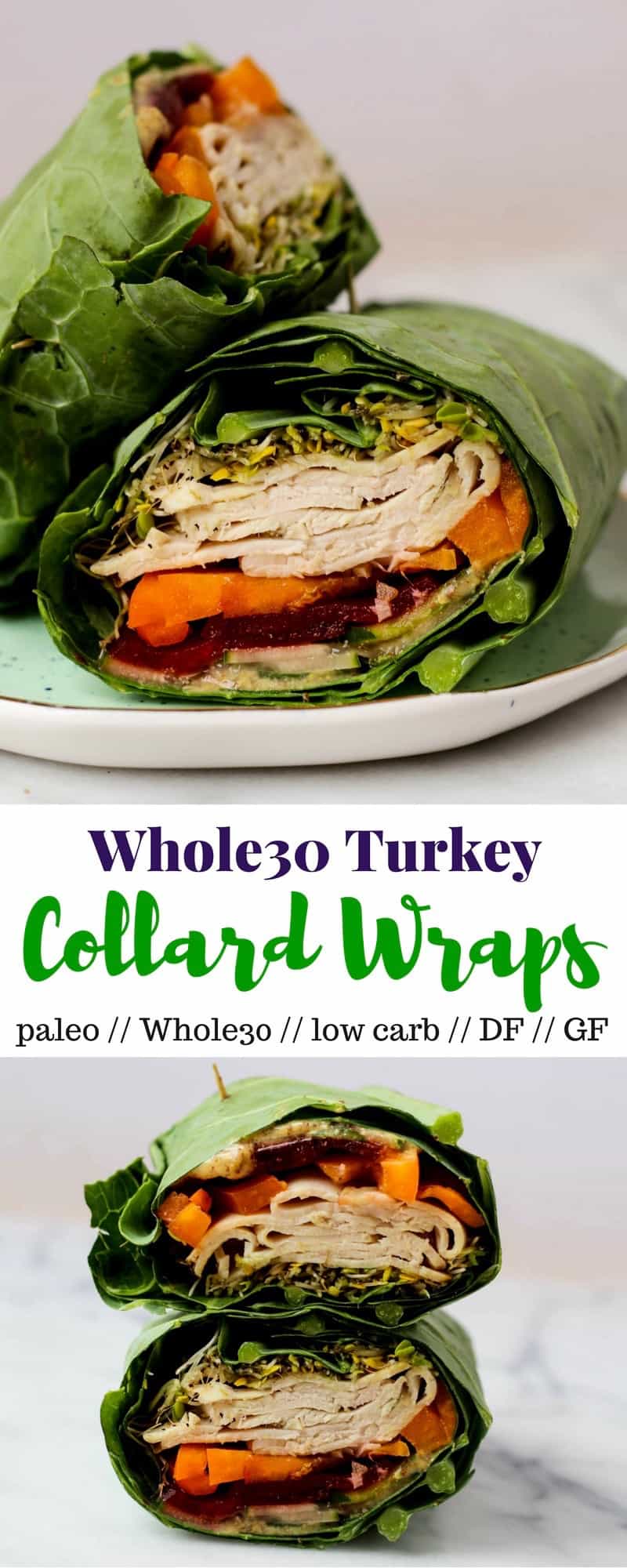 Use collard greens as a low carb and nutrient packed wrap! These Turkey Collard Wraps are customizable to your liking and paleo and Whole30 approved! - Eat the Gains
