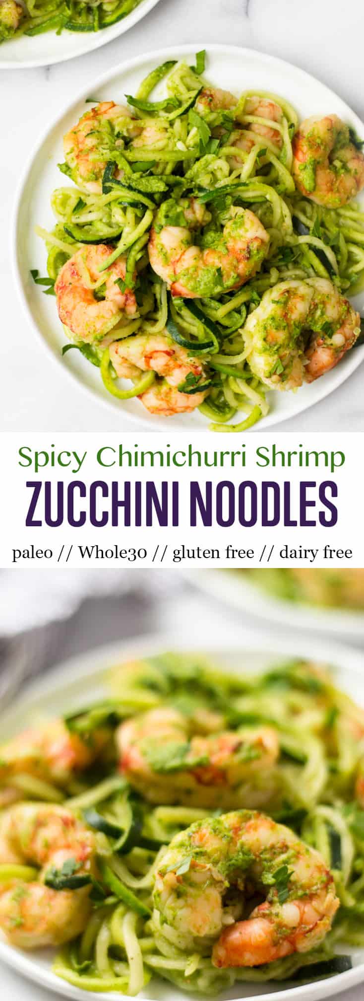 10 minutes + one pan is all you need for these Spicy Chimichurri Shrimp Zucchini Noodles! The easiest paleo, Whole30, and gluten free dinner for summer! - Eat the Gains
