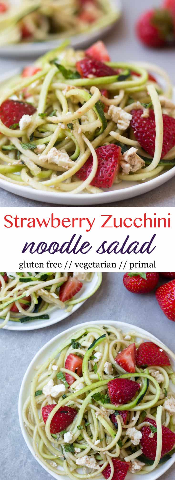 This Strawberry Zucchini Noodle Salad comes together in less than 10 minutes and makes a healthy, easy, and gluten free summertime dish - Eat the Gains