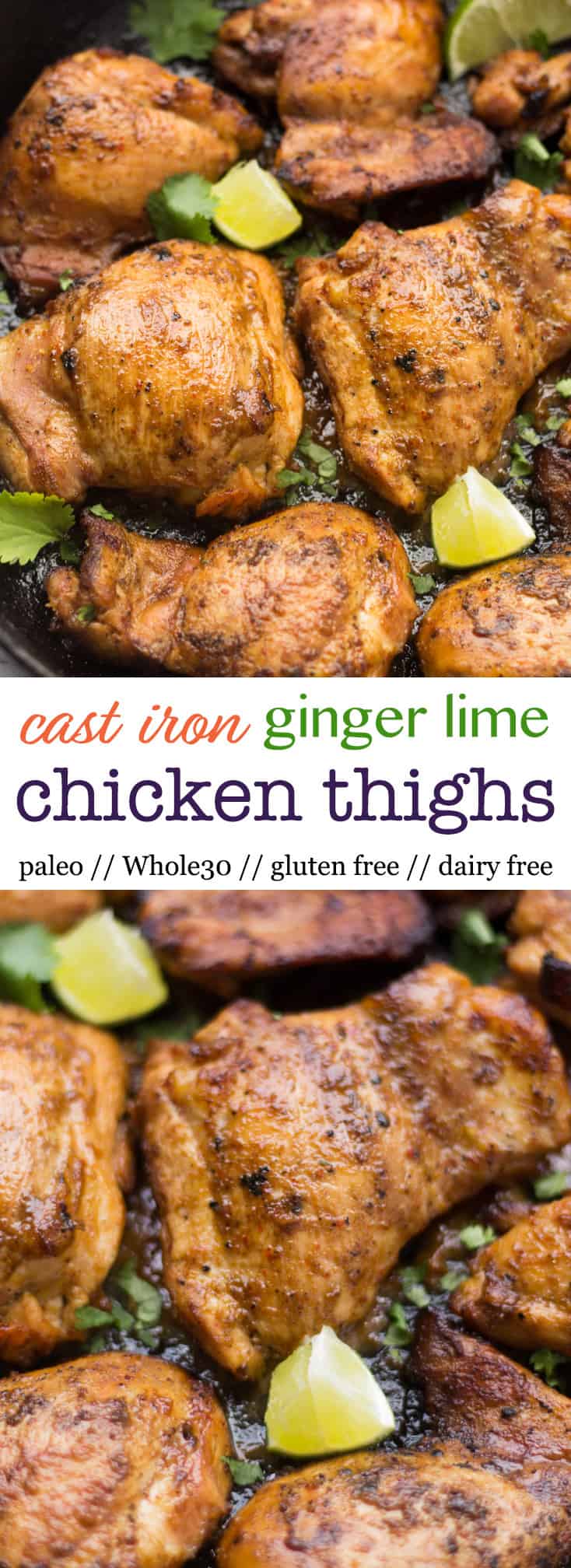 An easy and flavorful protein, these Ginger Lime Chicken Thighs will make the perfect accompaniment to any meal - gluten free, dairy free, paleo, & Whole30 approved! - Eat the Gains