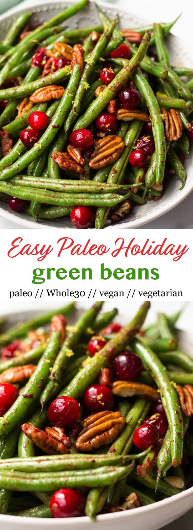 These super easy Paleo Holiday Green Beans come together in less than 10 minutes and make the perfect side to your main course - paleo, vegan, and Whole30 approved too! - Eat the Gains