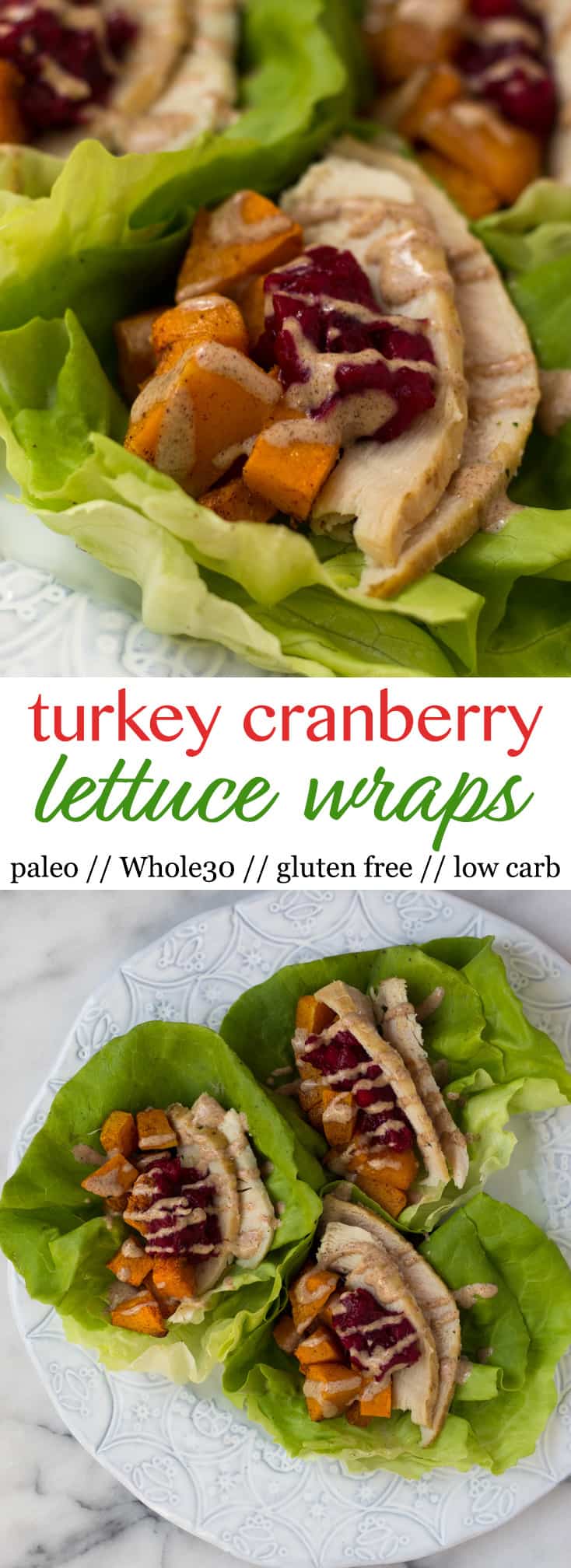 A lightened up version of your thanksgiving leftover sandwich, Turkey Cranberry Lettuce Wraps make a great low carb, gluten free, paleo, and Whole30 meal! - Eat the Gains