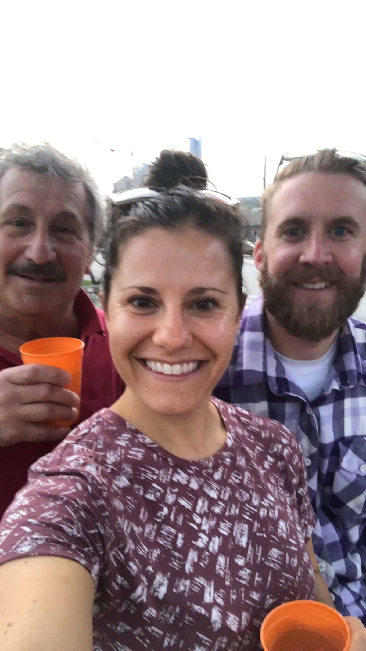Three people at a mezcal tasting