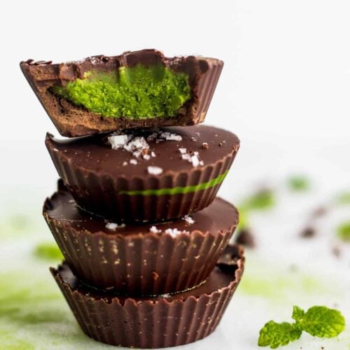 A stack of 4 Collagen Mint Matcha Coconut Butter Cups