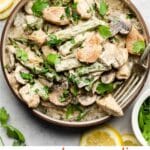 Chicken Asparagus Mushroom Skillet Pinterest image