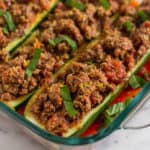 Whole30 Italian Beef Zucchini Boats Pinterest image