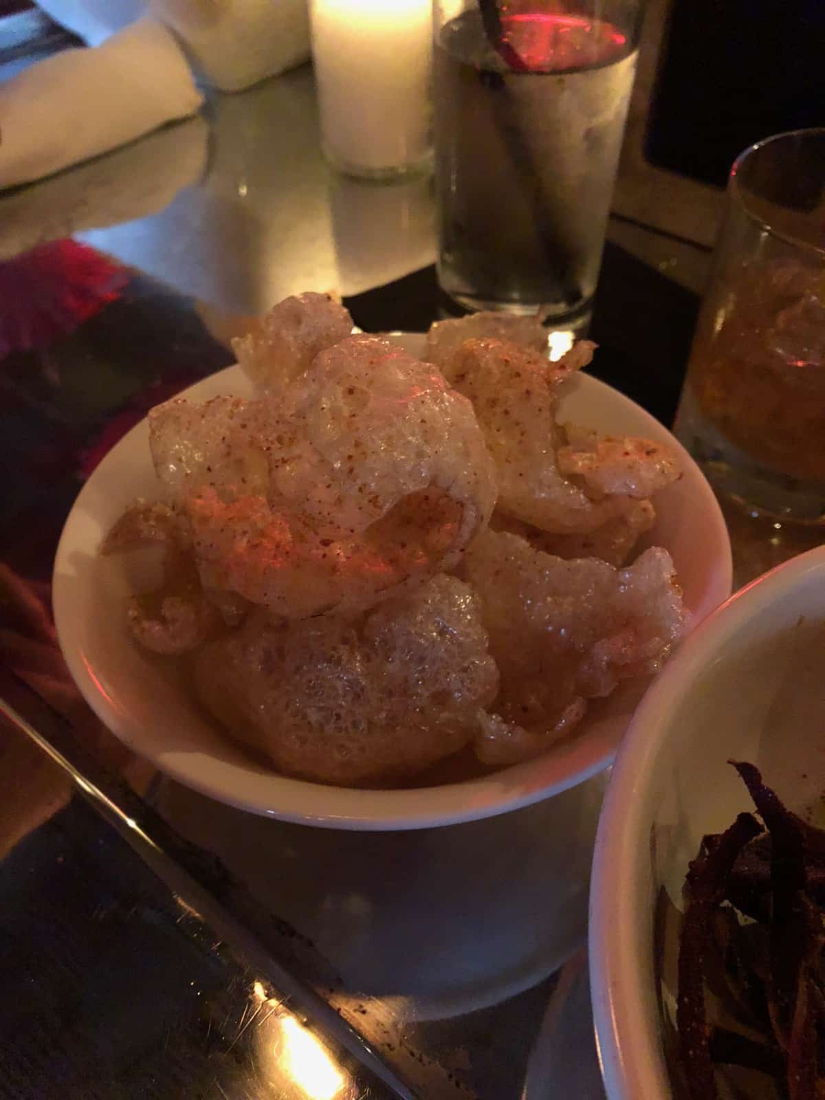 The best spicy pork rinds at a bar