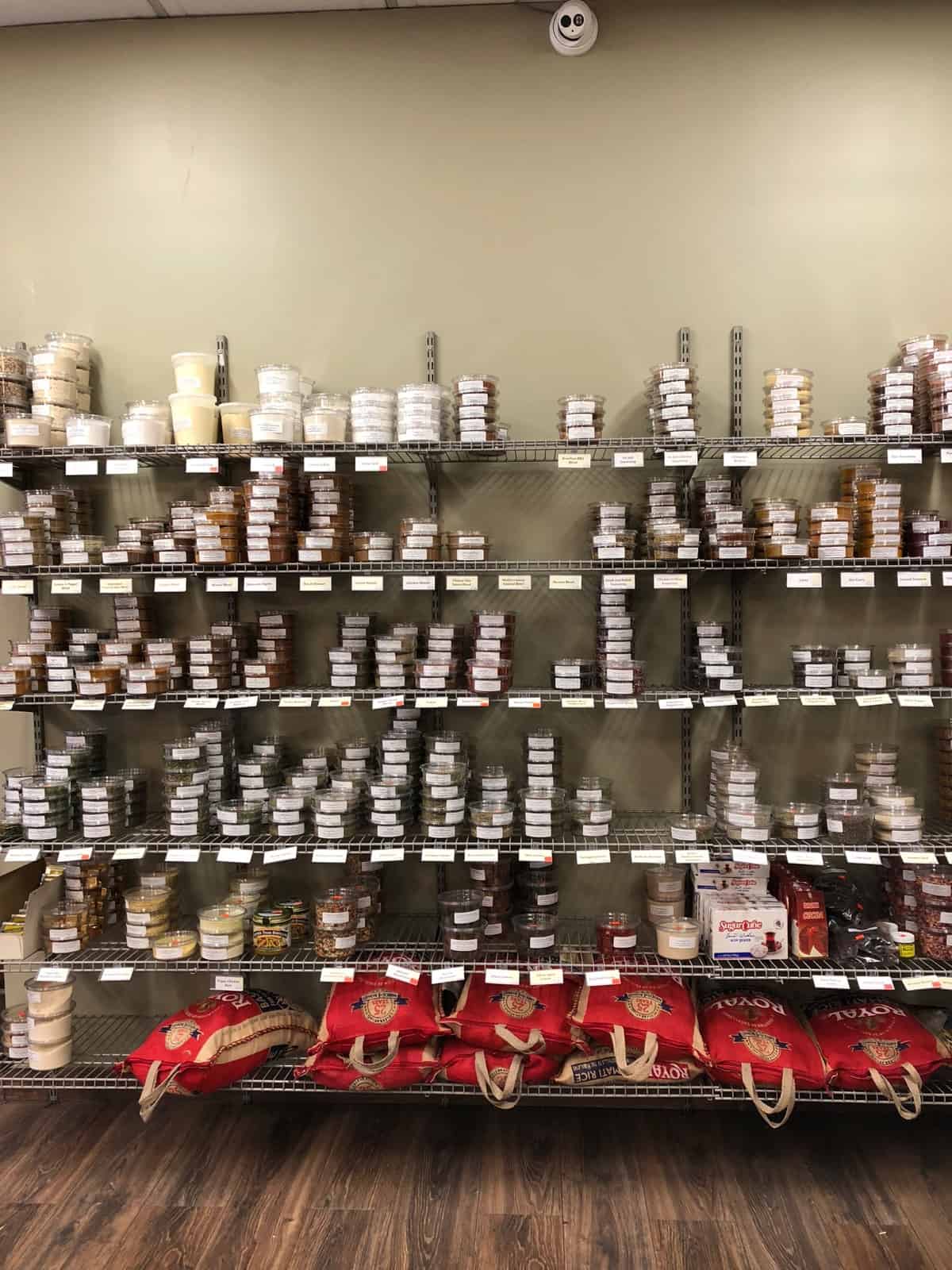 Wall of spices at Middle Eastern Bakery and Grocery in Chicago, IL