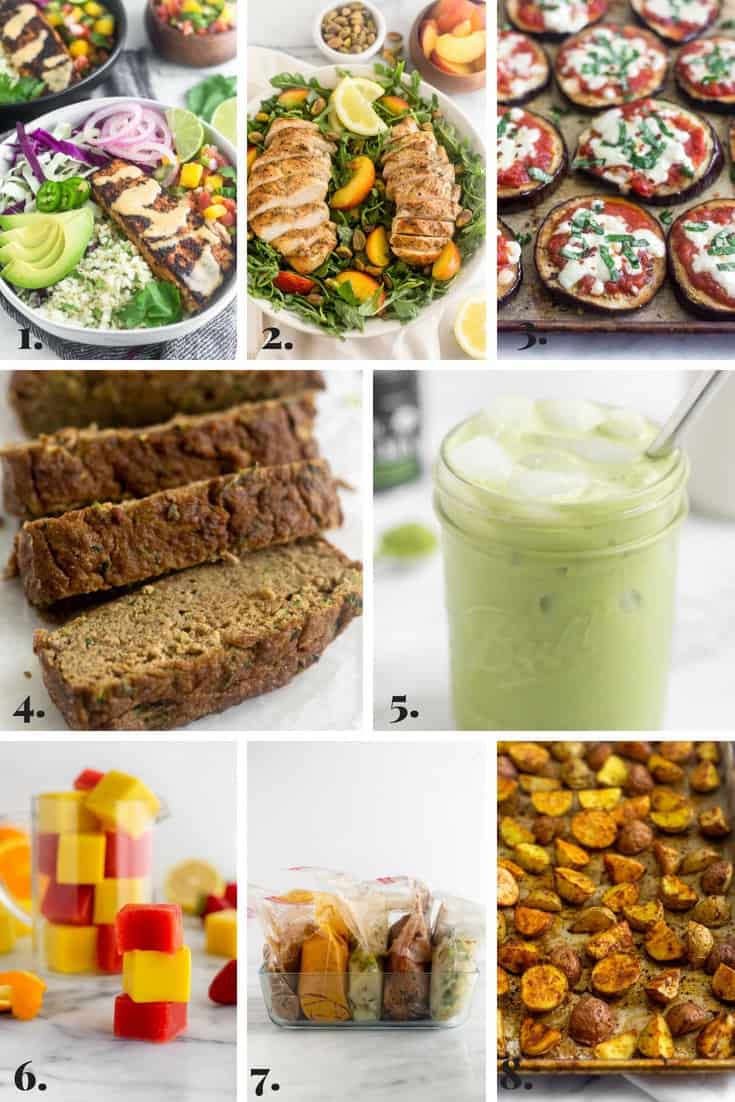 Collage of all the recipes made on Eat the Gains in July