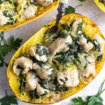 Chicken Caesar Spaghetti Squash Boats Pinterest image