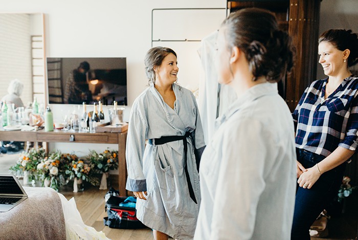 Group of girls getting ready for a wedding.
