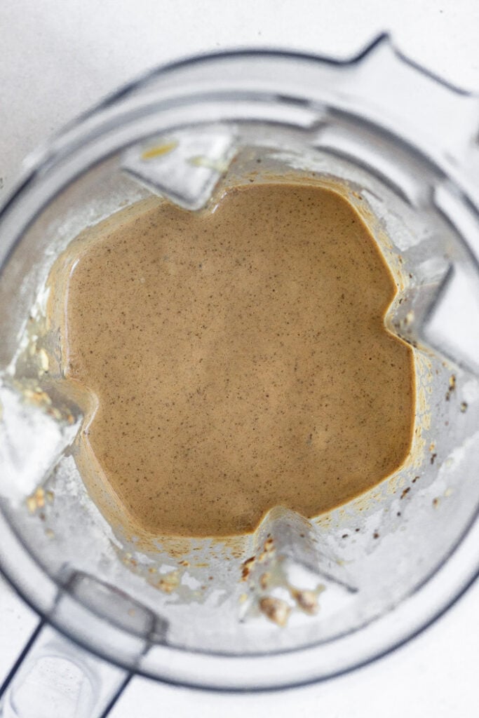 Protein shake with coffee in a blender.