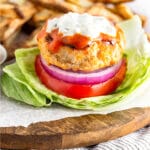 Buffalo Chicken Burgers w/ Healthy Blue Cheese Dressing Pinterest image