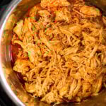 Instant Pot buffalo chicken in a pressure cooker.