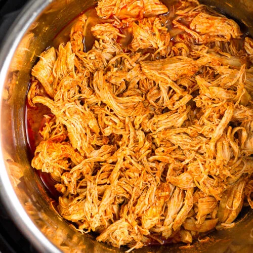 Instant Pot buffalo chicken in a pressure cooker.