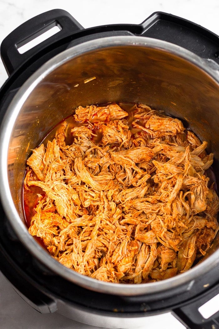 Healthy buffalo chicken cooked in the instant pot.