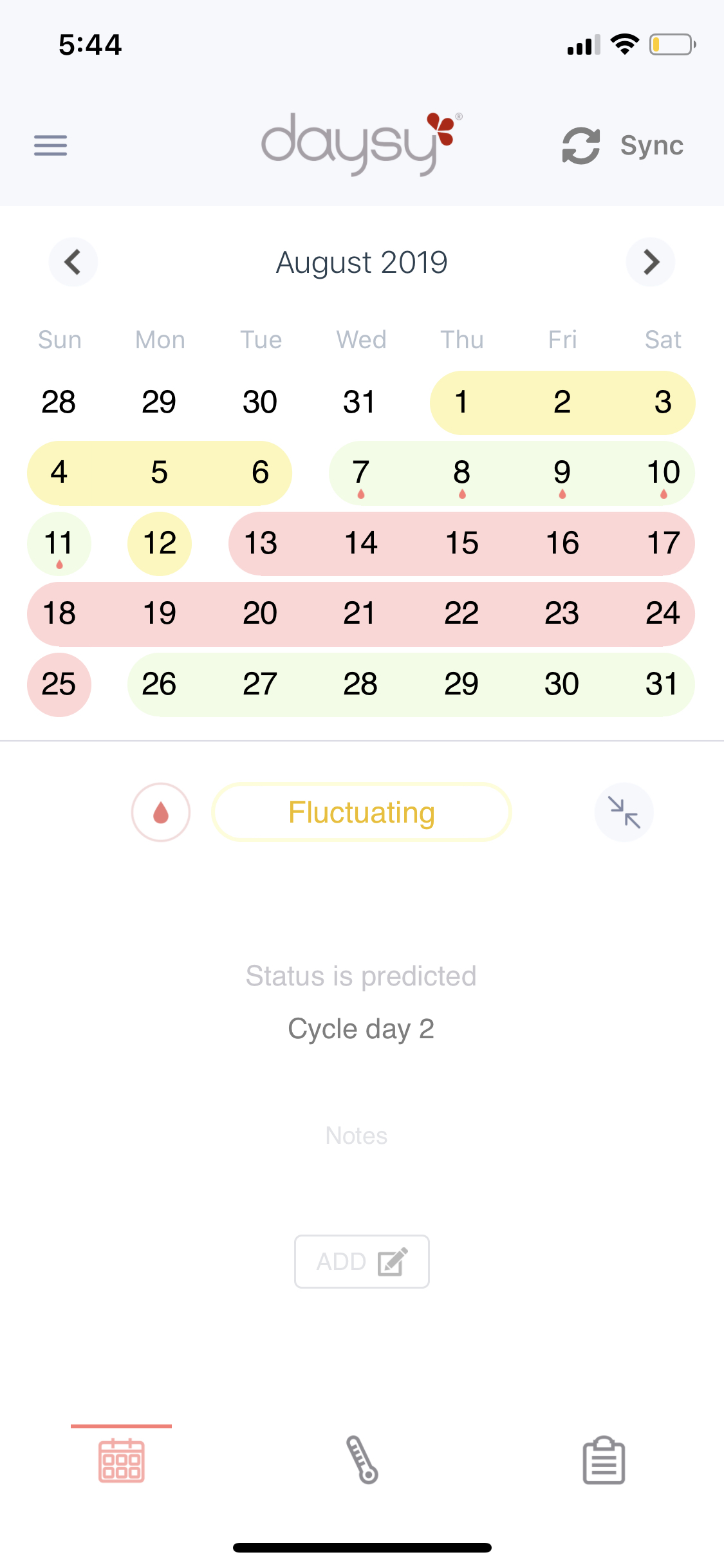 Screenshot of the calendar in the Dasysview app.