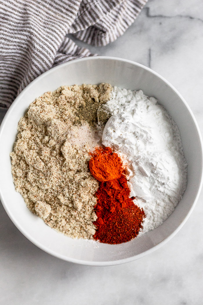 Bowl of almond flour, tapioca flour, and spices.