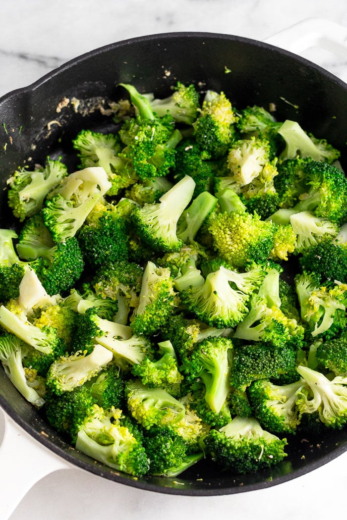 Pan filled with sautéed broccoli