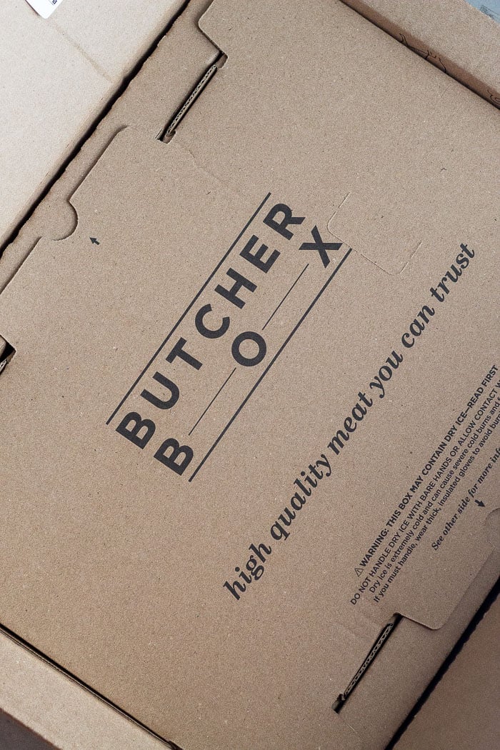 A box that says butcherbox on it that is not opened yet.