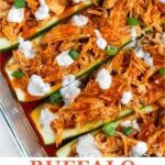 Buffalo Chicken Zucchini Boats Pinterest image