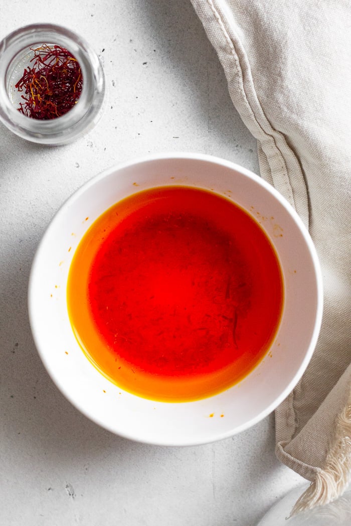 Bowl of saffron infused water.