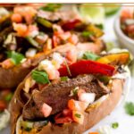 Steak Fajita Stuffed Sweet Potatoes Pinterest image