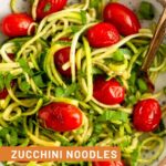 Zucchini Noodles with Blistered Tomatoes & Basil in a bowl