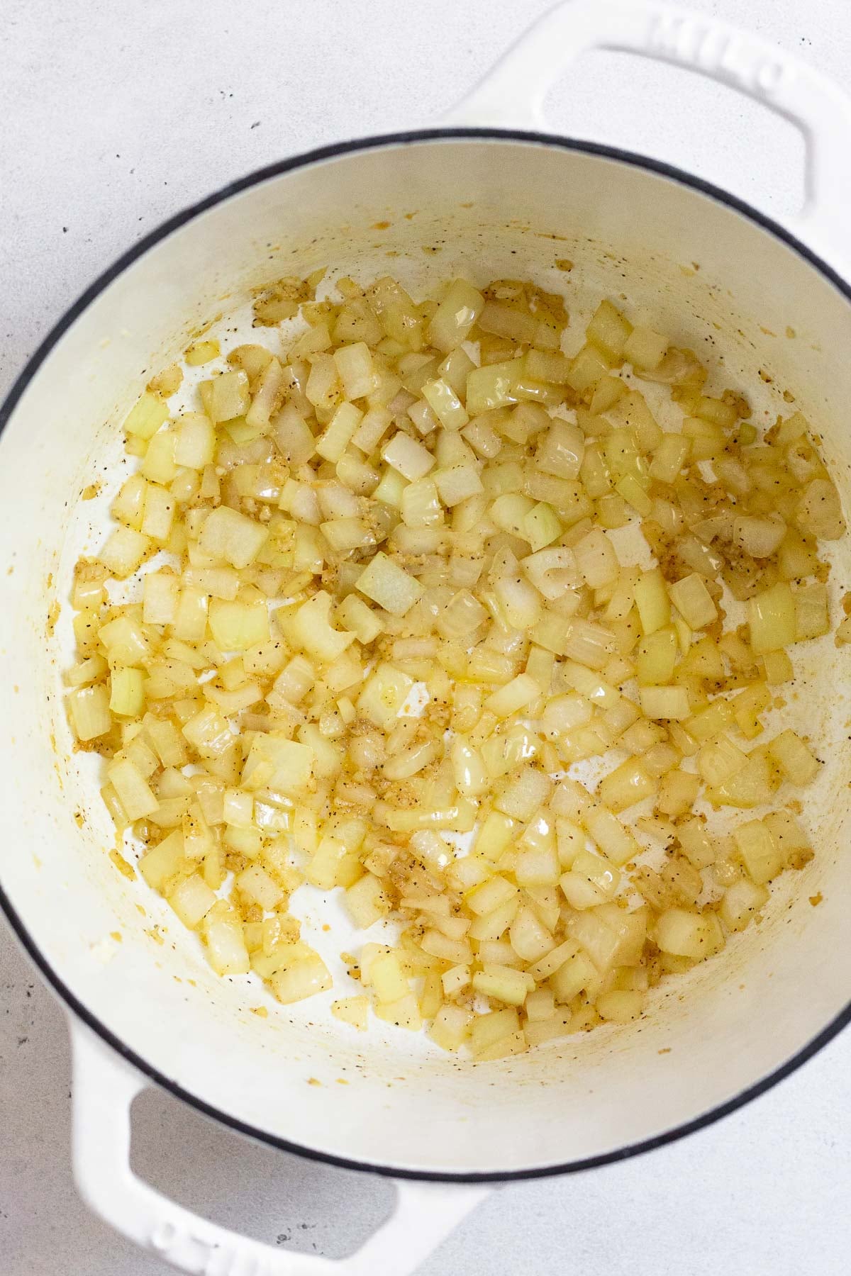 A pot of sautéed onions.