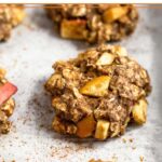 Apple cinnamon protein cookies sprinkled with cinnamon on a baking sheet.
