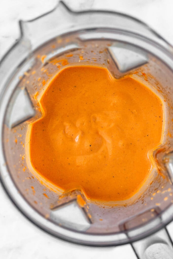 Cottage cheese pasta sauce in a blender.